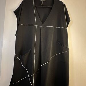 Sarah Pacini Black Poncho with White Stitching